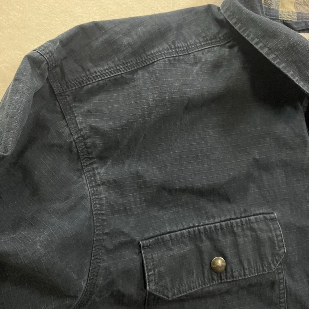 Carhartt Shirt Jacket Mens 3XL Tall Ripstop Flannel Lined Snap Navy 104146 412
